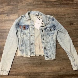 Cropped Denim Jacket with American Flag Back